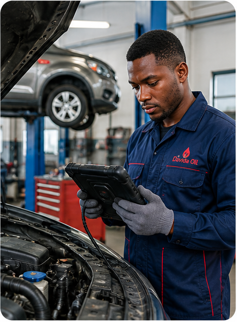 African automotive technician using modern diagnostic equipment
